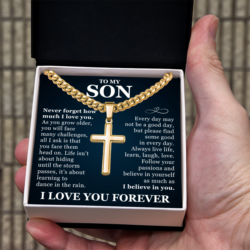 Artisan Cross with Cuban Link Chain - To My Son "I Believe In You"