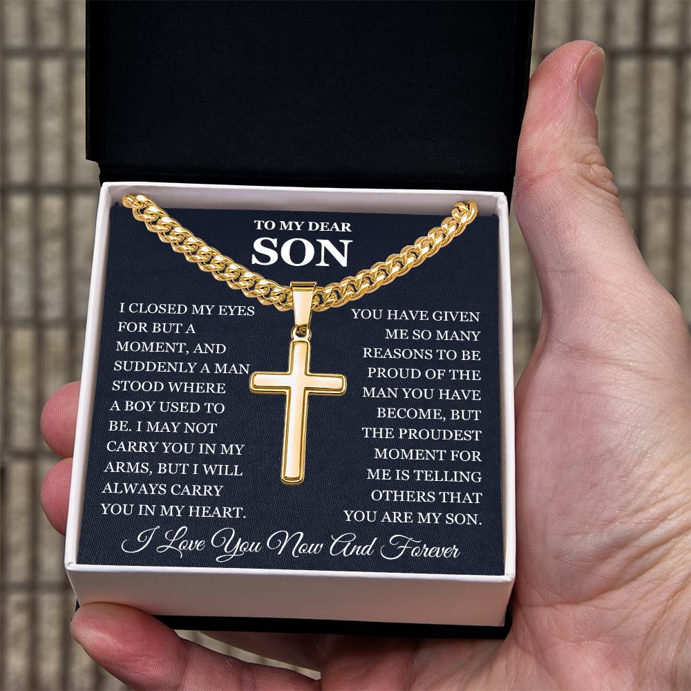 To My Son - Artisan Cross with Cuban Link Chain