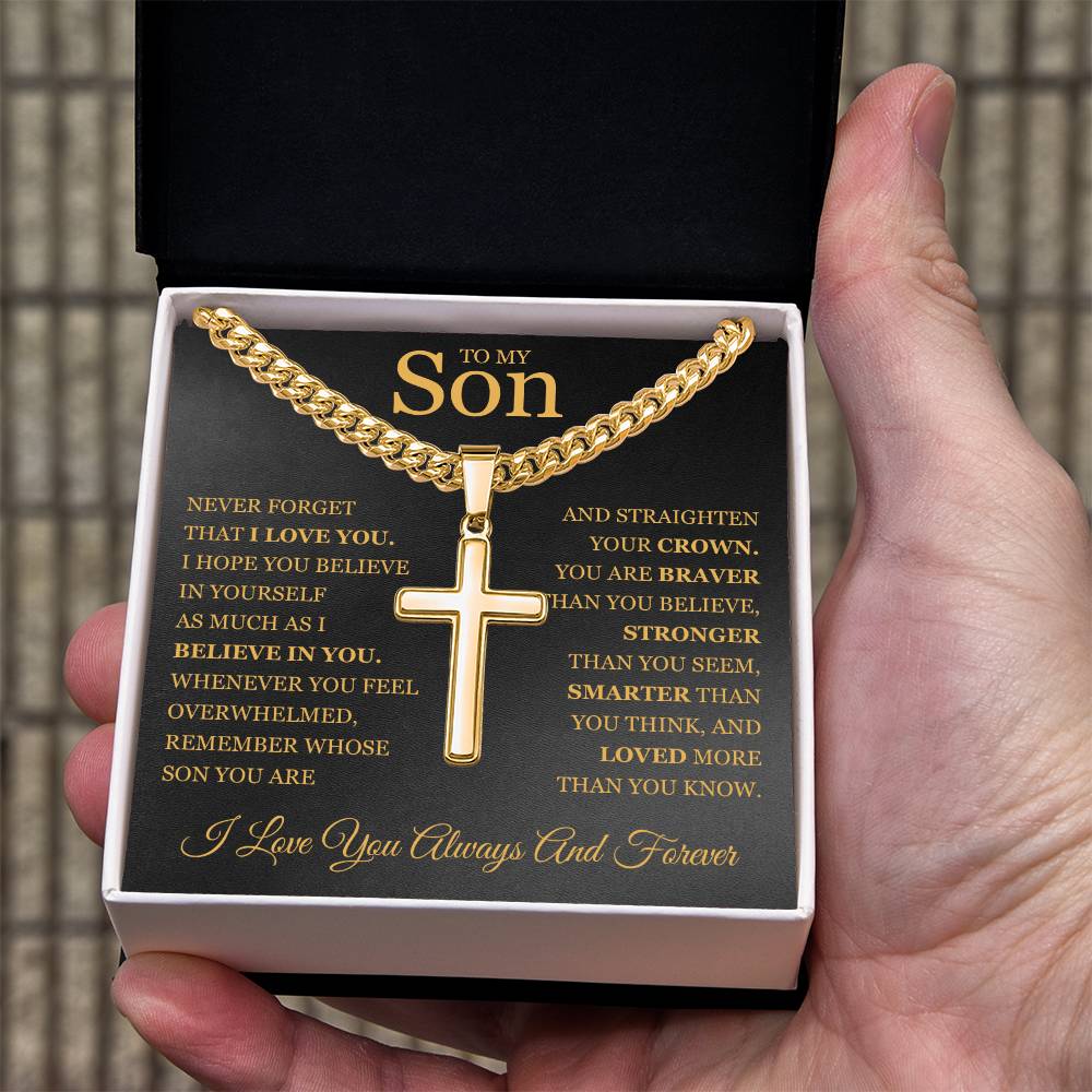 To My Son - Artisan Cross with Cuban Link Chain
