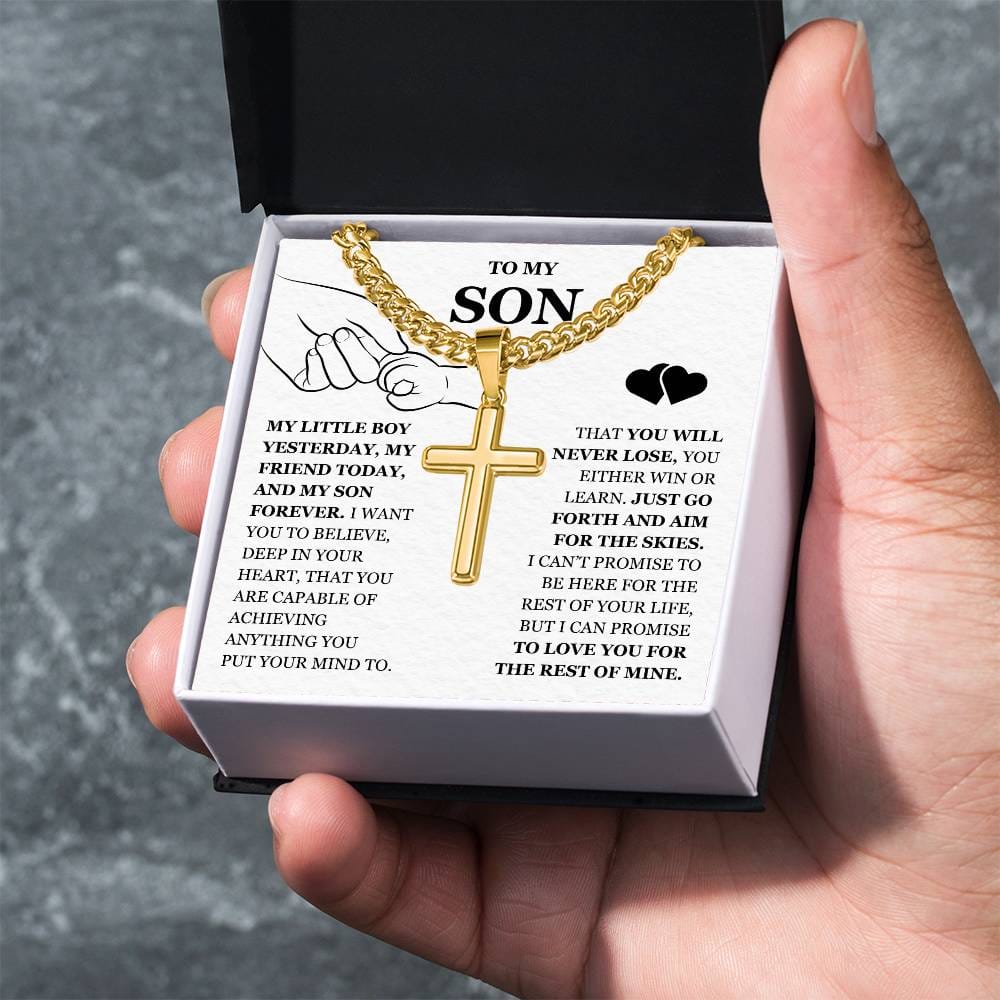 To My Son - Artisan Cross with Cuban Link Chain