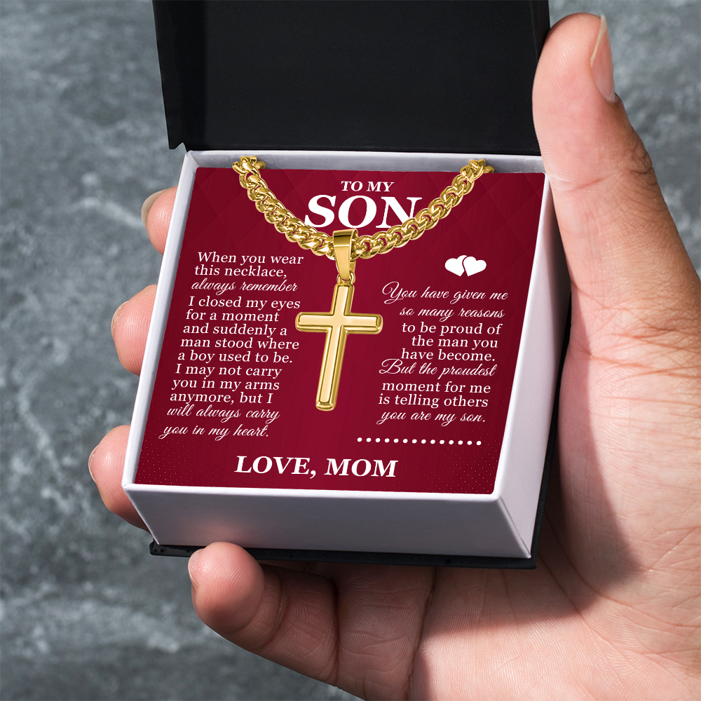 Artisan Cross with Cuban Link Chain - To My Son "Always Remember"