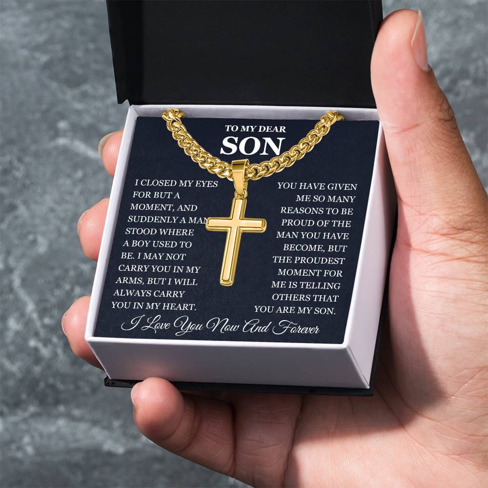 To My Son - Artisan Cross with Cuban Link Chain