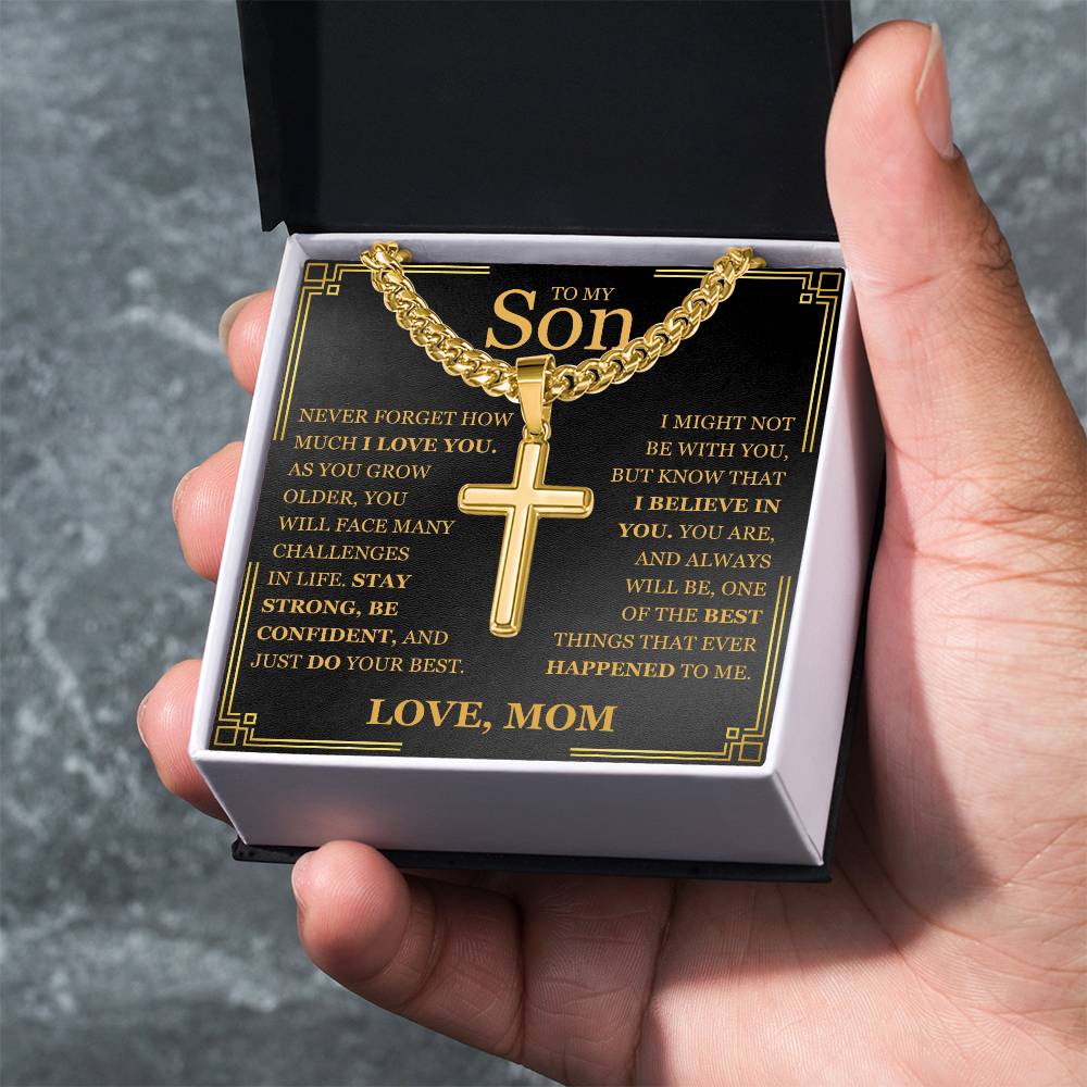 To My Son - Artisan Cross with Cuban Link Chain
