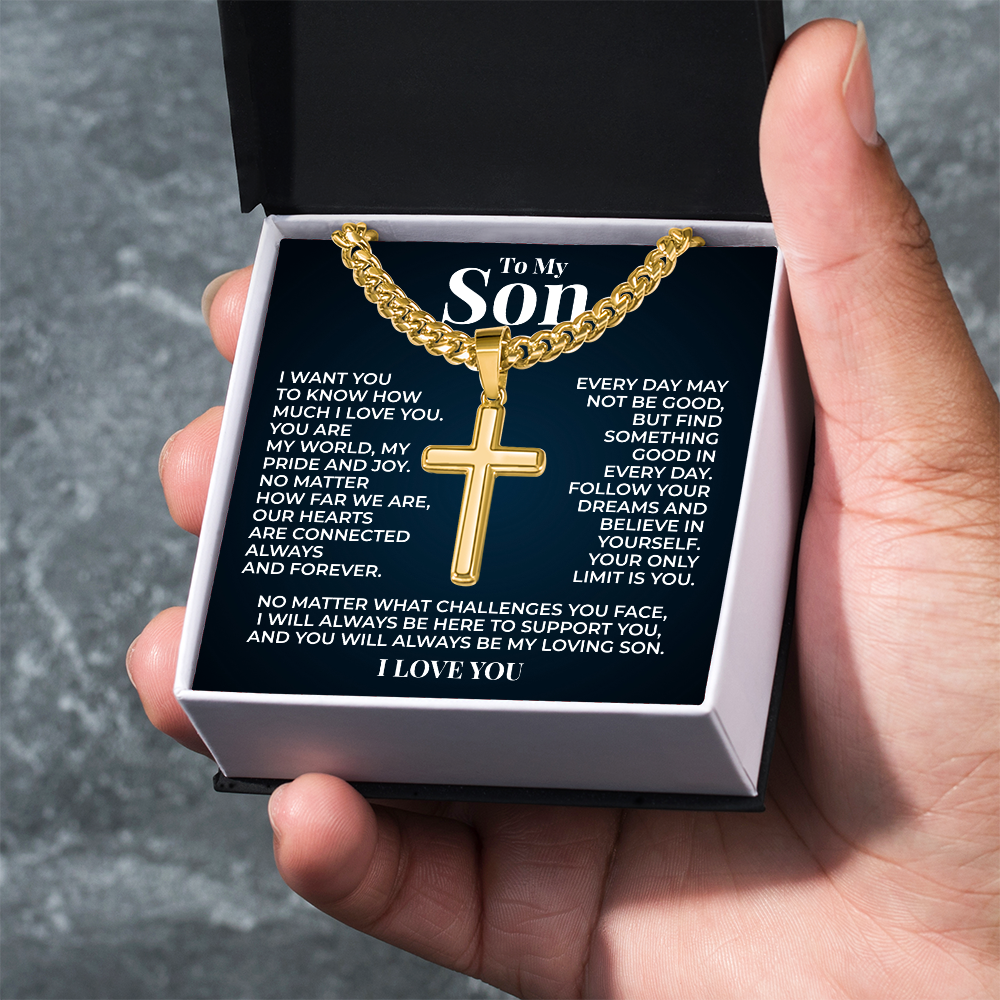 Cuban Chain with Cross Necklace - To My Son "Follow You Dreams"