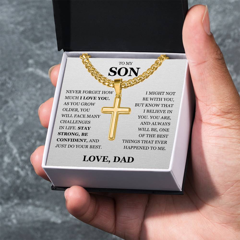 To My Son - Artisan Cross with Cuban Link Chain