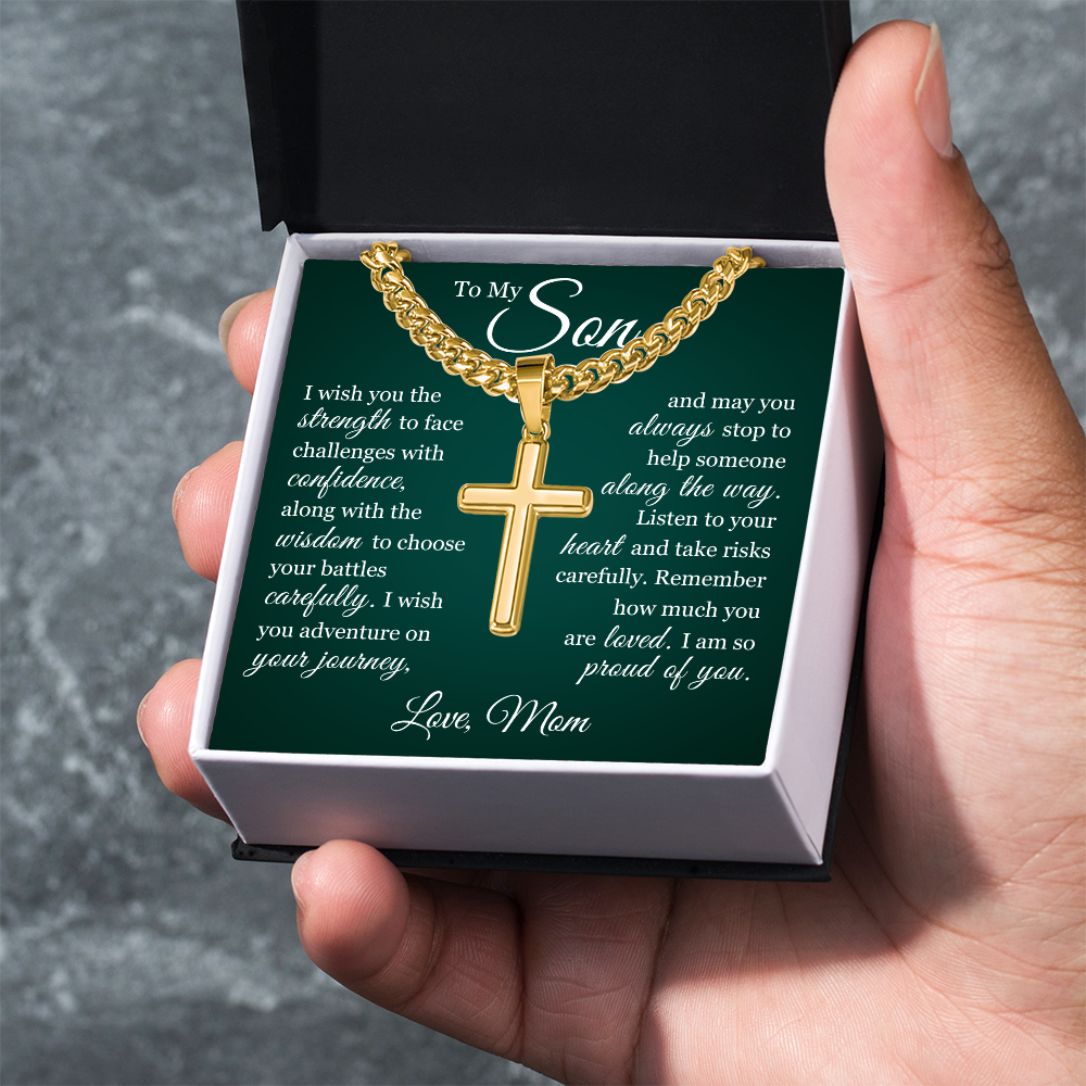 Artisan Cross with Cuban Link Chain - To My Son "I Am So Proud Of You"