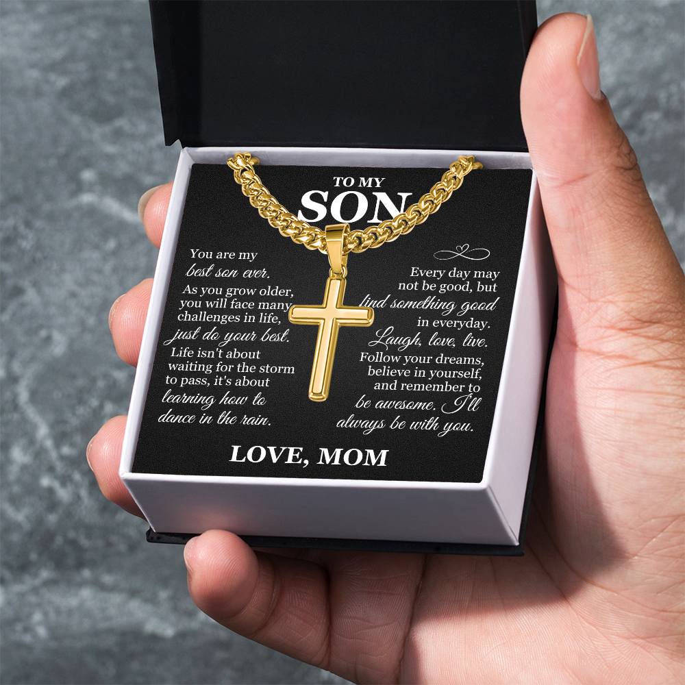 Artisan Cross with Cuban Link Chain - To My Son "Just Do Your Best"