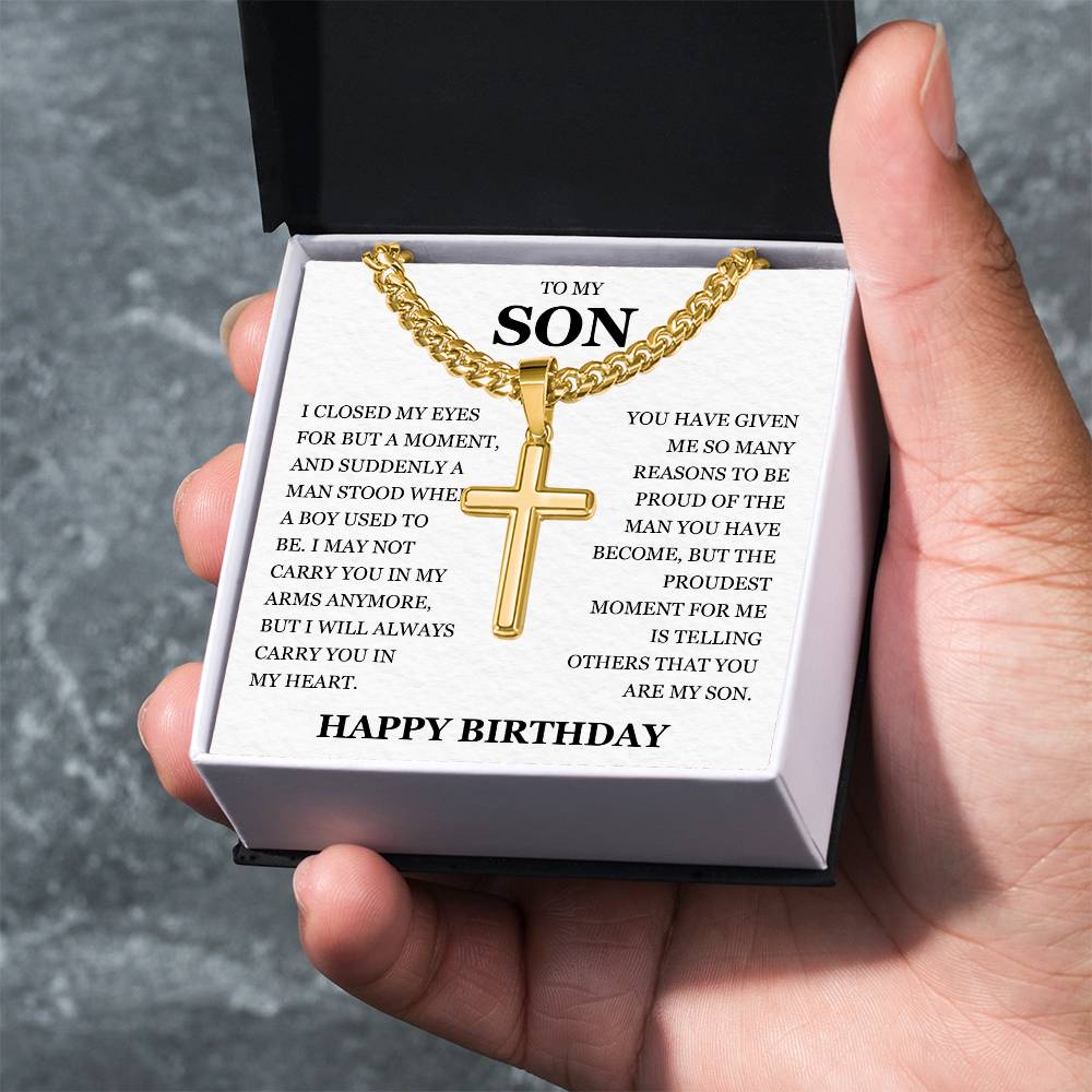 To My Son - Artisan Cross with Cuban Link Chain