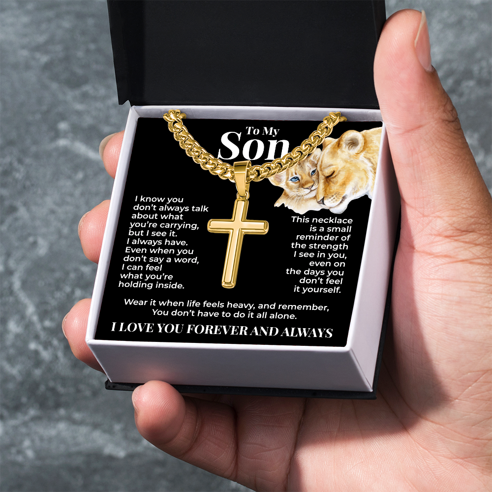 Cuban Chain with Cross Necklace - To My Son "You Don't Have To Do It All Alone"