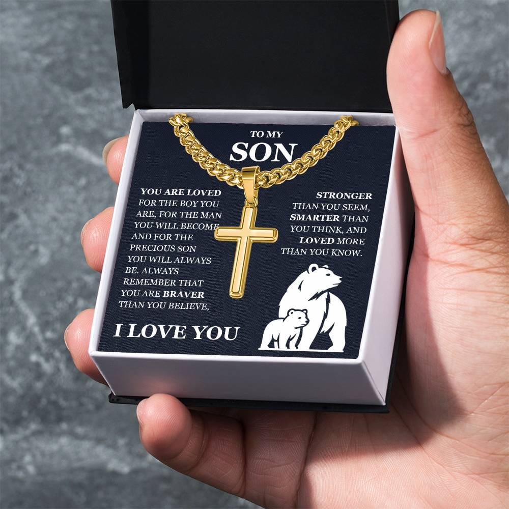 To My Son - Artisan Cross with Cuban Link Chain