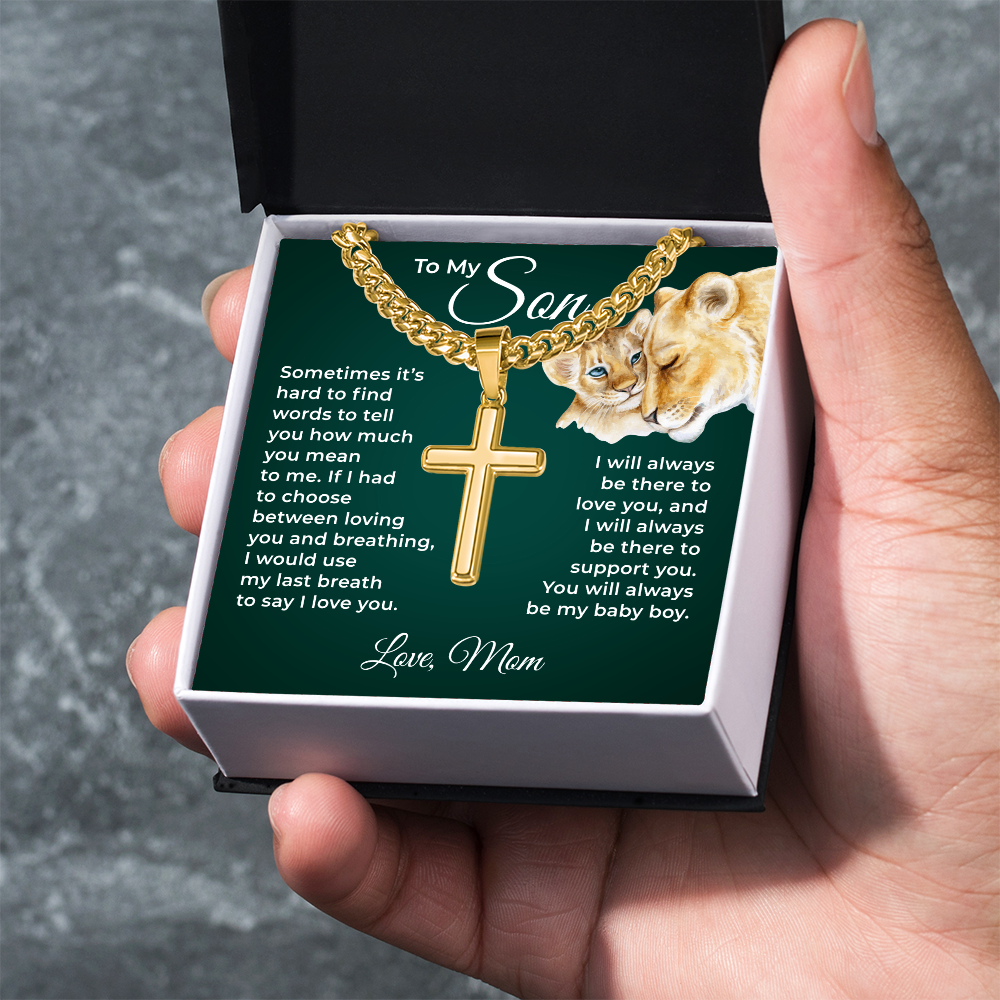 Cuban Chain with Cross Necklace - To My Son "I Love You"