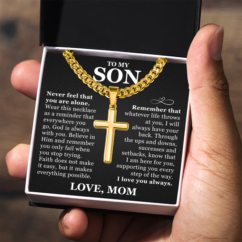 Artisan Cross with Cuban Link Chain - To My Son