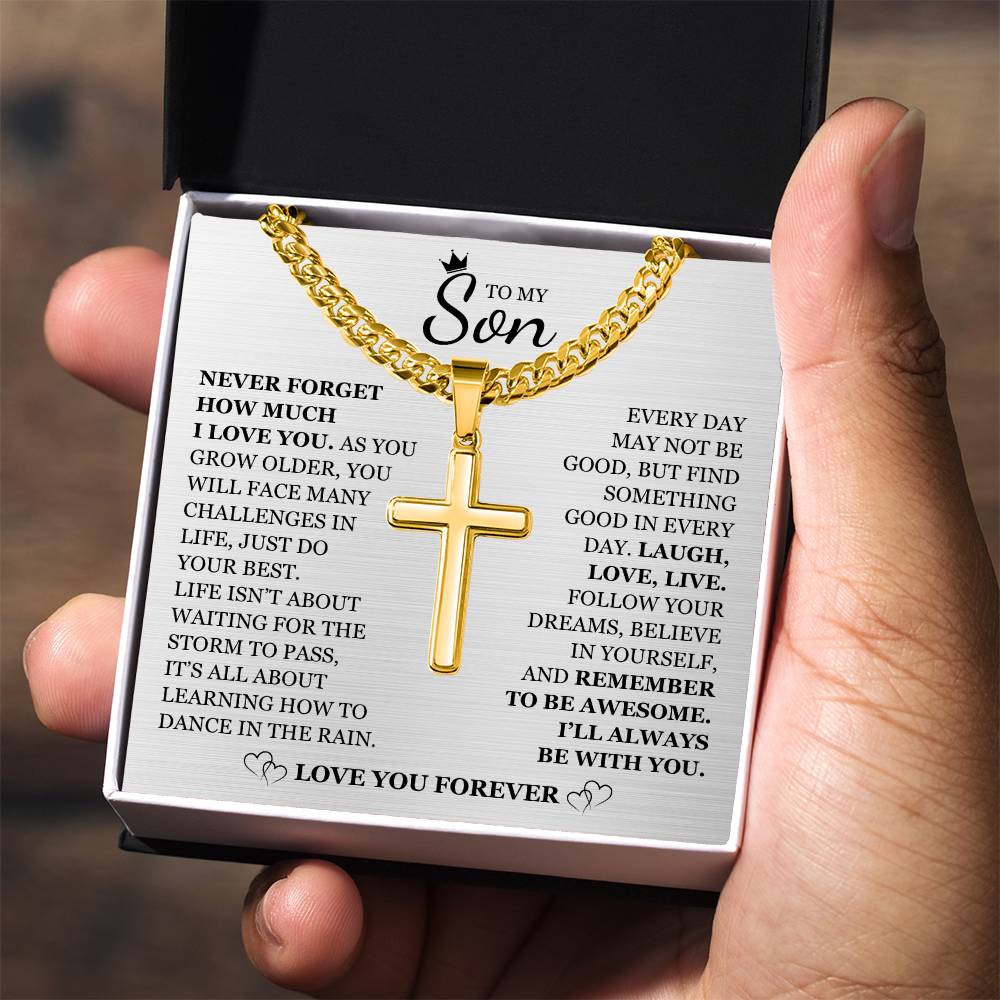 To My Son - Artisan Cross with Cuban Link Chain