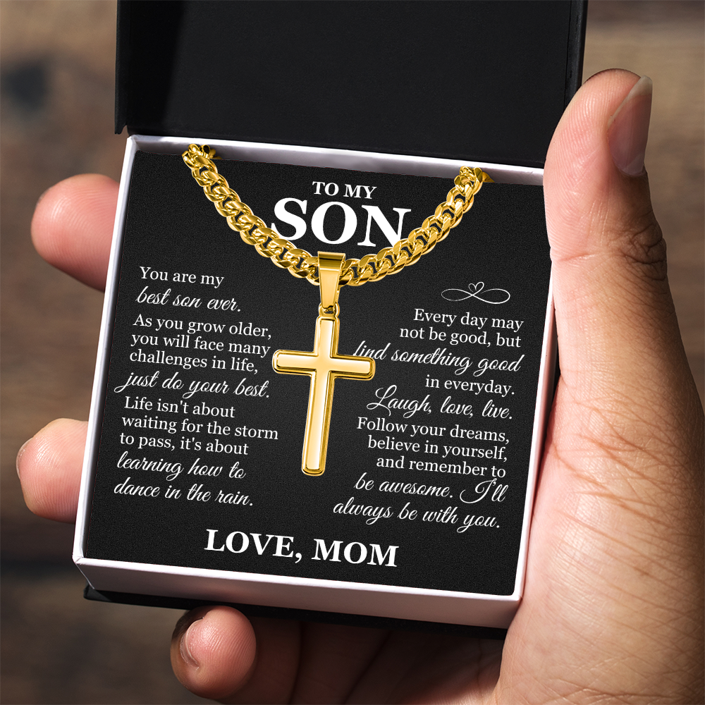 Artisan Cross with Cuban Link Chain - To My Son "Just Do Your Best"