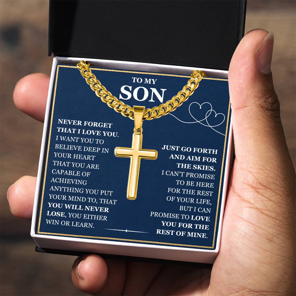 To My Son - Artisan Cross with Cuban Link Chain