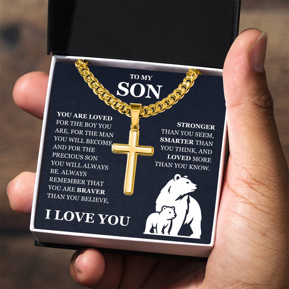 To My Son - Artisan Cross with Cuban Link Chain