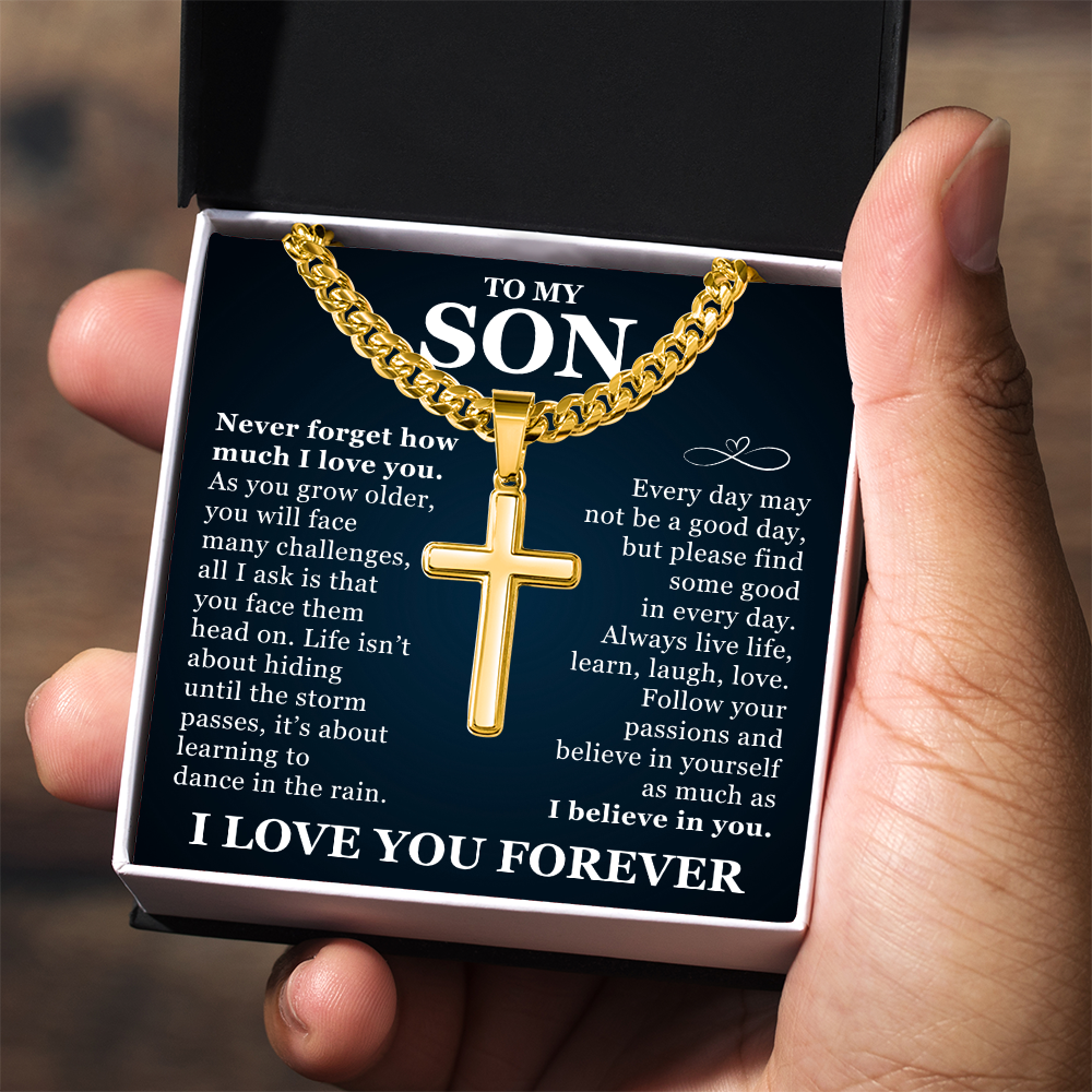 Artisan Cross with Cuban Link Chain - To My Son "I Believe In You"