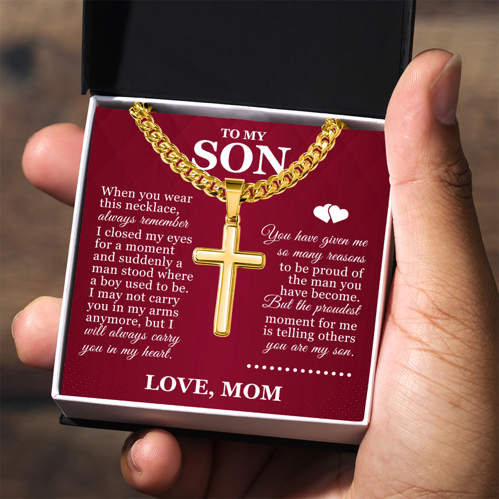 Artisan Cross with Cuban Link Chain - To My Son "Always Remember"