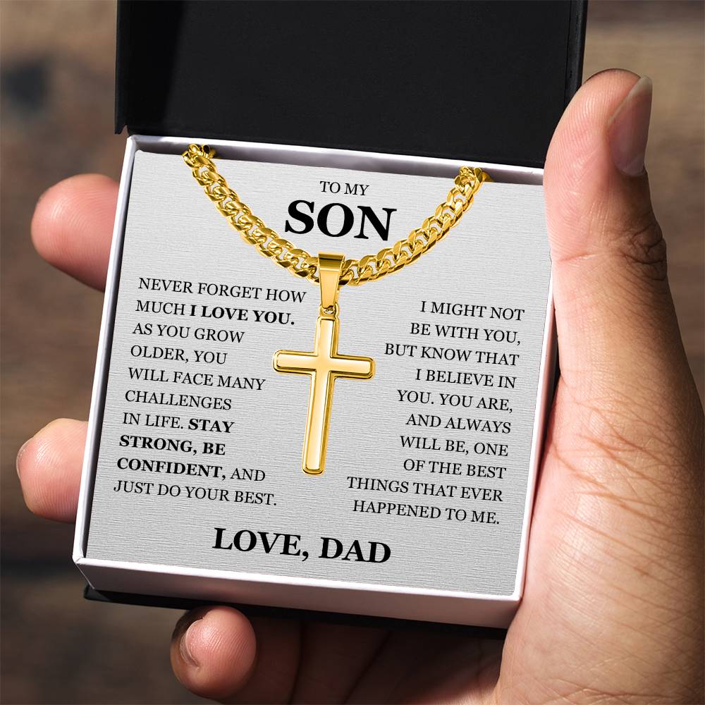 To My Son - Artisan Cross with Cuban Link Chain