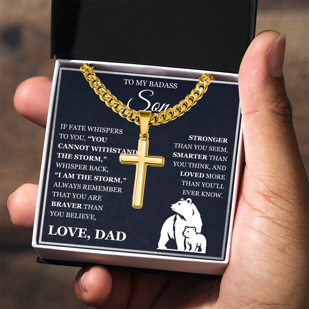 To My Son - Artisan Cross with Cuban Link Chain