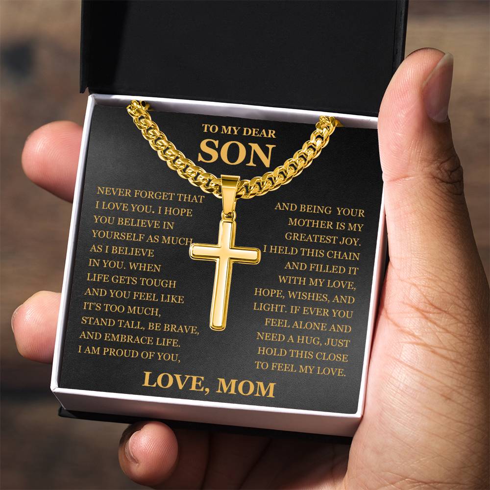 To My Son - Artisan Cross with Cuban Link Chain