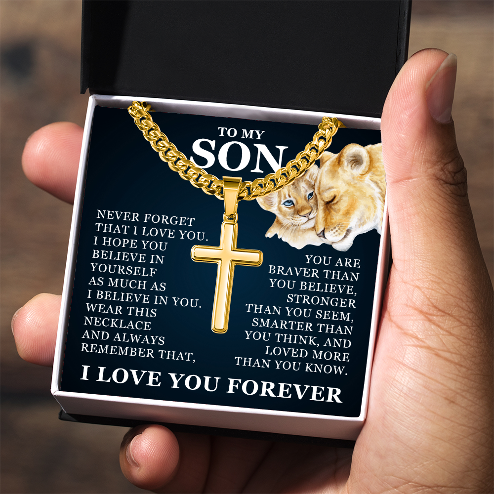Artisan Cross with Cuban Link Chain - To My Son "I Believe In You"