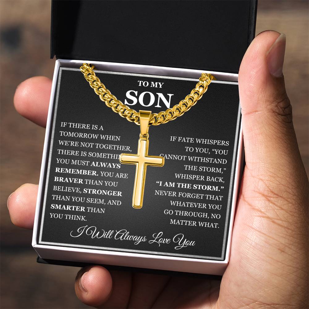 To My Son - Artisan Cross with Cuban Link Chain