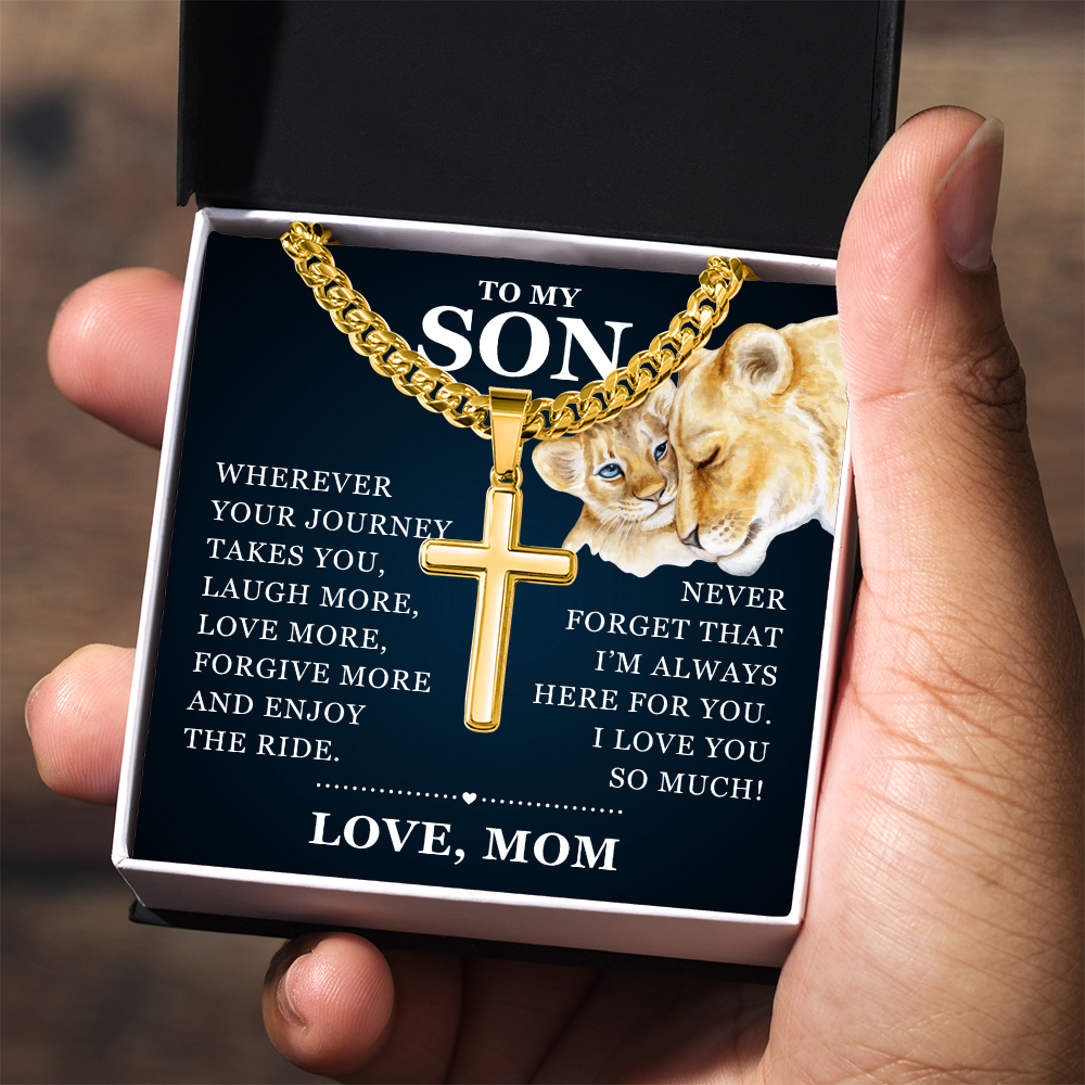 Artisan Cross with Cuban Link Chain - To My Son "I Love You So Much"