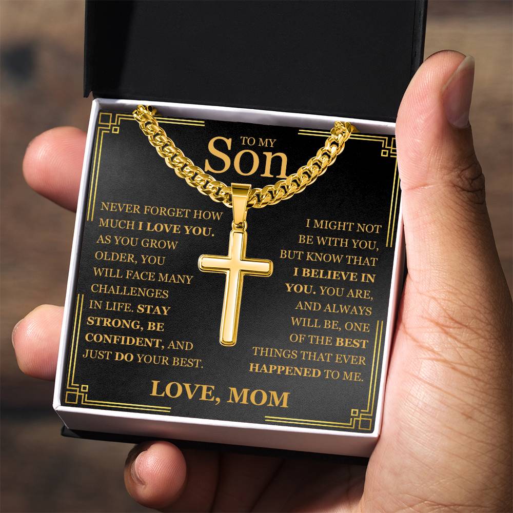 To My Son - Artisan Cross with Cuban Link Chain