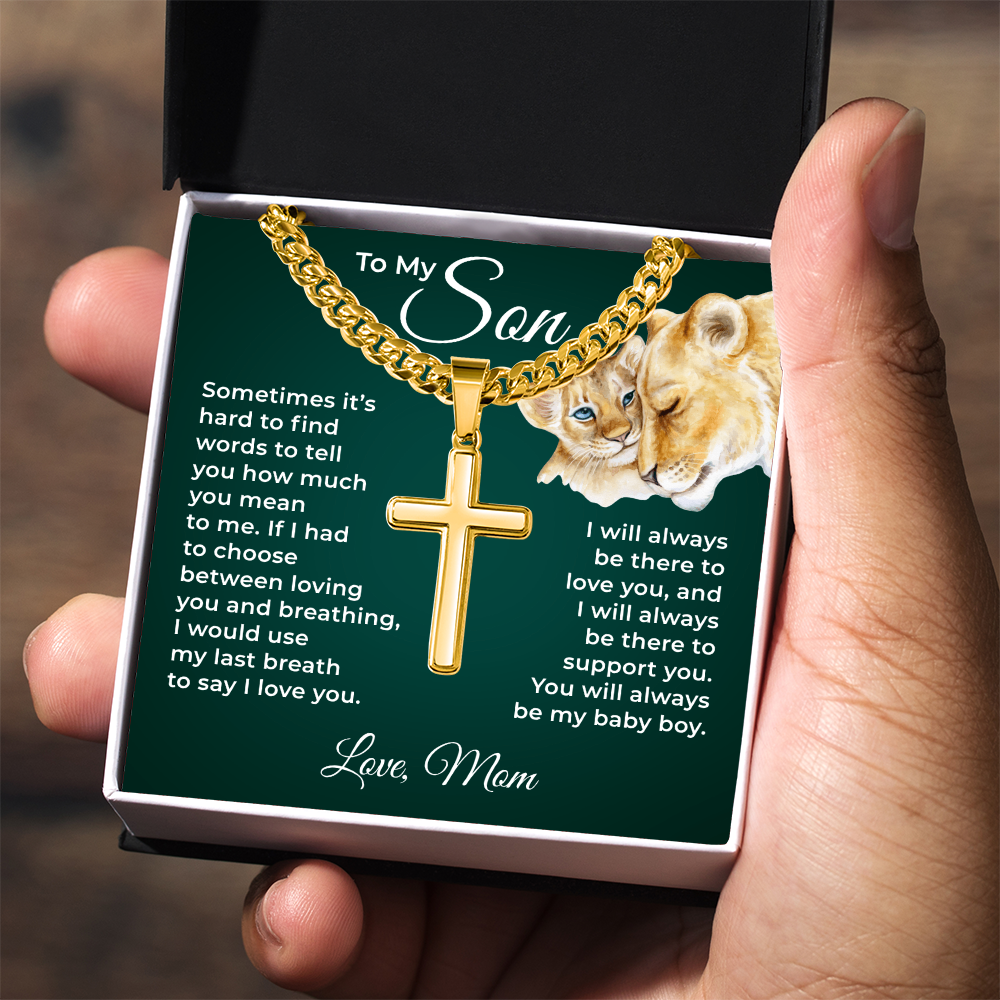 Cuban Chain with Cross Necklace - To My Son "I Love You"
