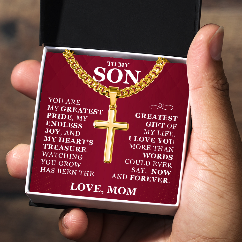 Artisan Cross with Cuban Link Chain - To My Son "I Love You"