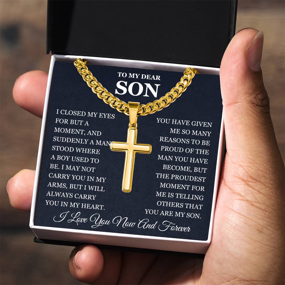 To My Son - Artisan Cross with Cuban Link Chain