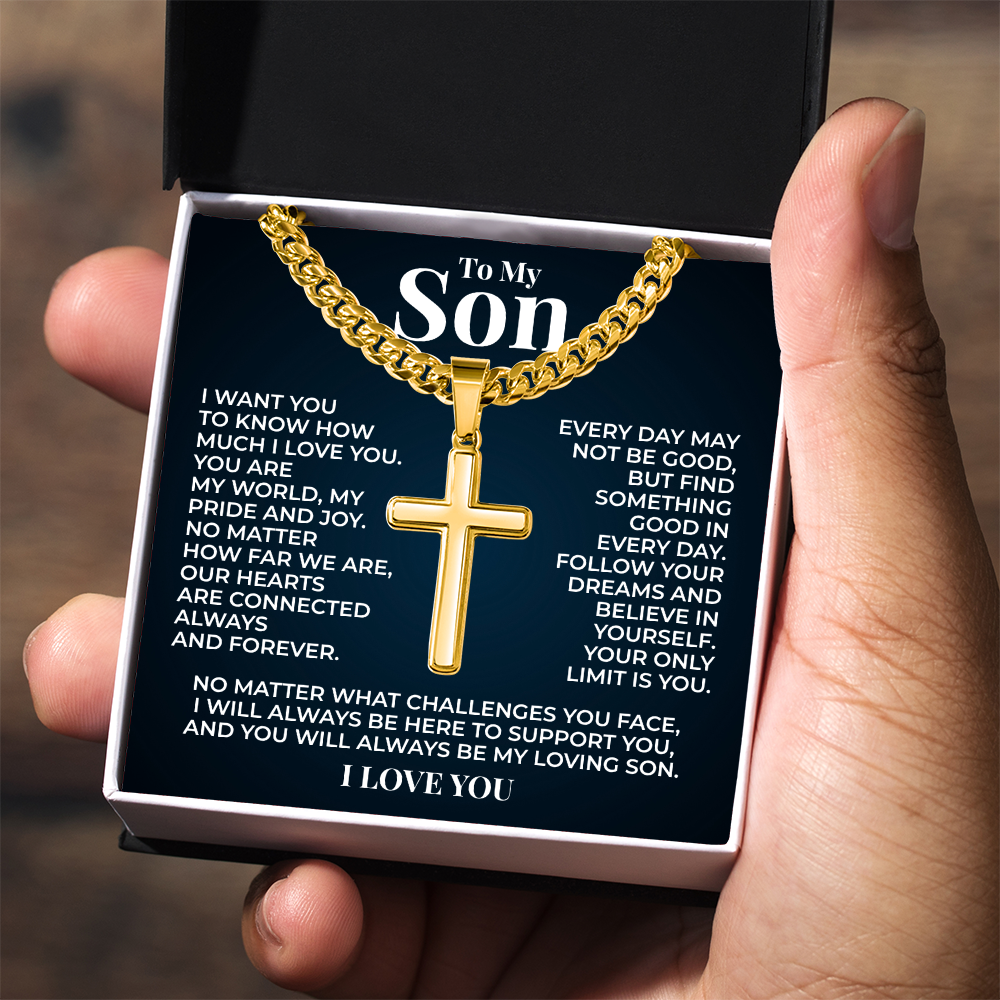 Cuban Chain with Cross Necklace - To My Son "Follow You Dreams"