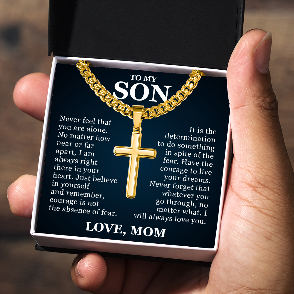Artisan Cross with Cuban Link Chain - To My Son "I Will Always Love You"