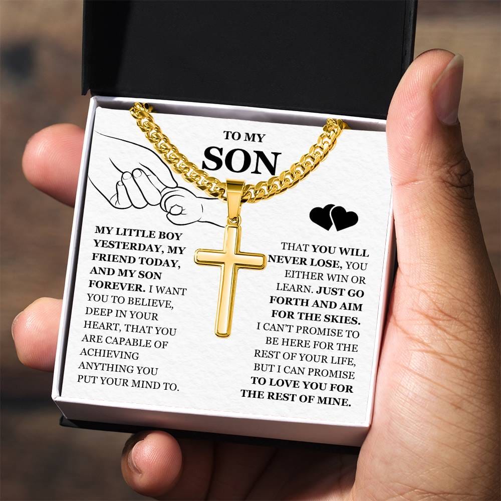 To My Son - Artisan Cross with Cuban Link Chain