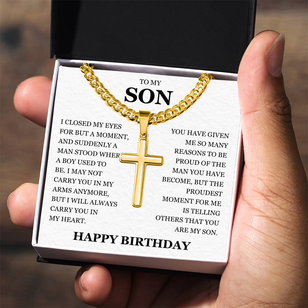 To My Son - Artisan Cross with Cuban Link Chain