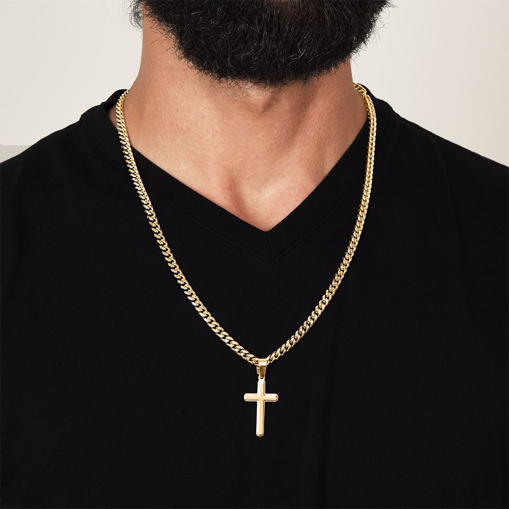Cuban Chain with Cross Necklace - To My Grandson "Believe in Yourself"