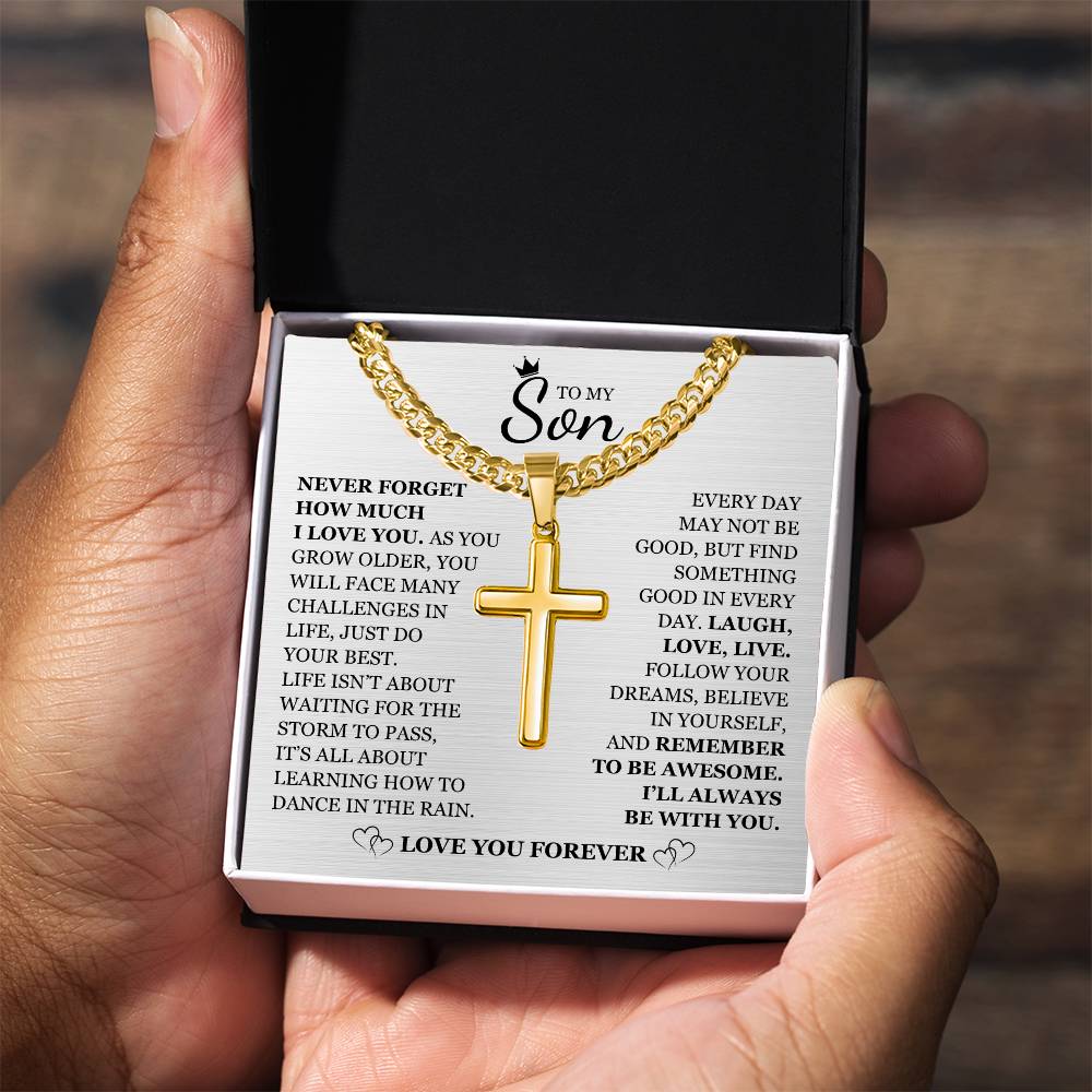 To My Son - Artisan Cross with Cuban Link Chain