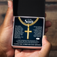 Cuban  Chain with Cross Necklace - To My Son "Always Be Brave"