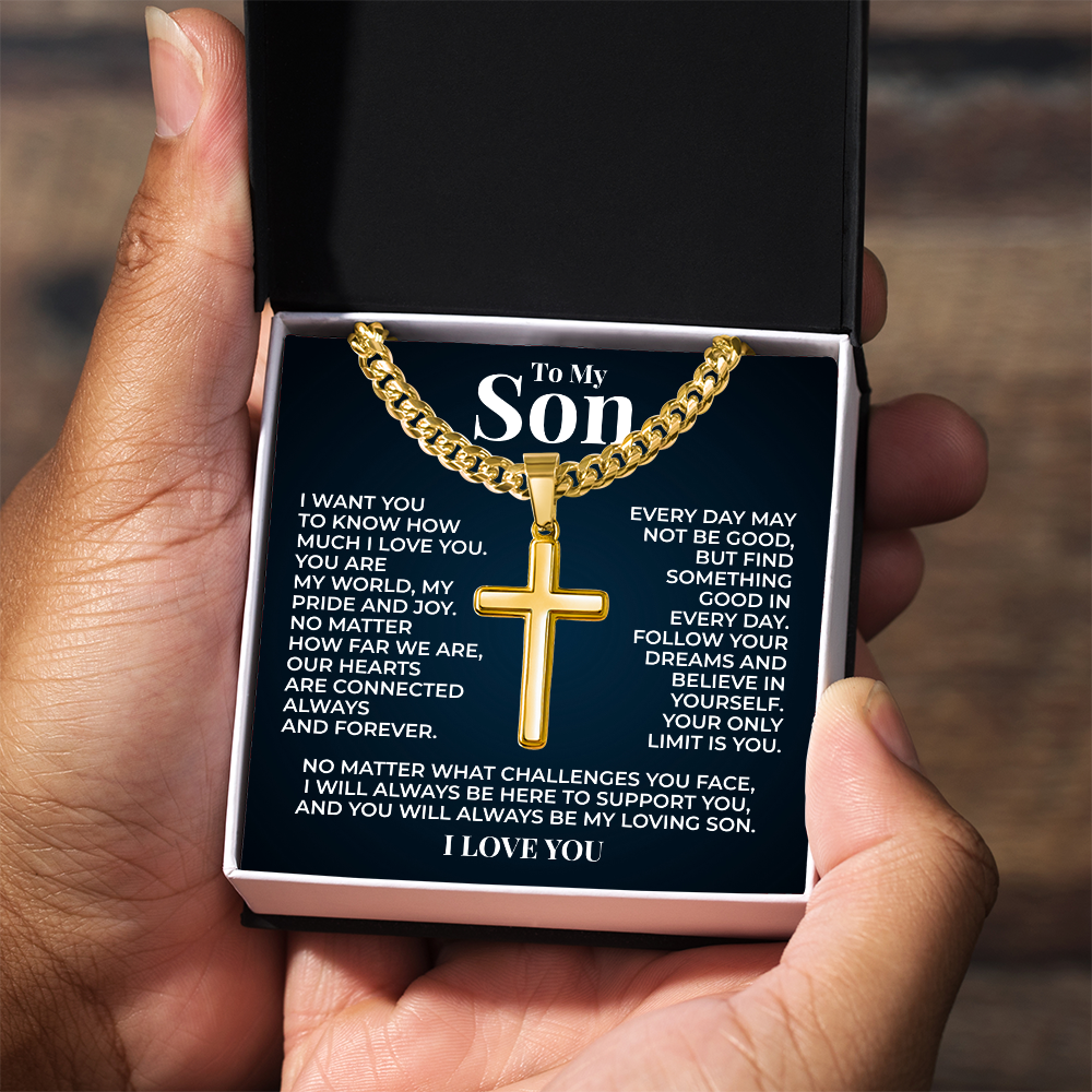 Cuban Chain with Cross Necklace - To My Son "Follow You Dreams"