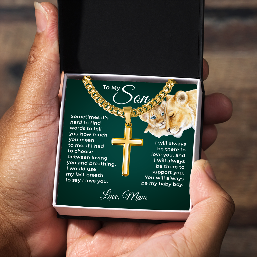 Cuban Chain with Cross Necklace - To My Son "I Love You"
