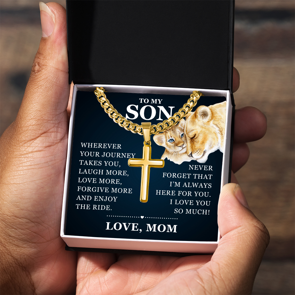 Artisan Cross with Cuban Link Chain - To My Son "I Love You So Much"