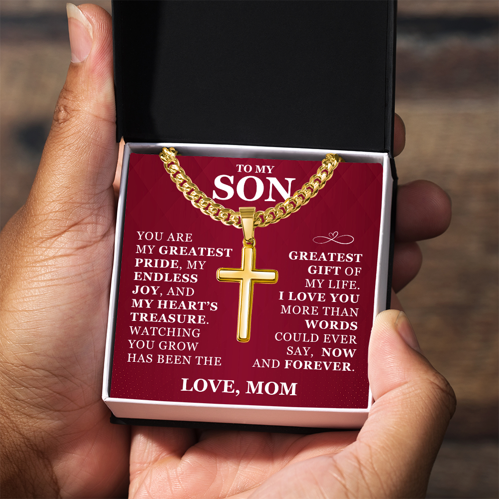 Artisan Cross with Cuban Link Chain - To My Son "I Love You"