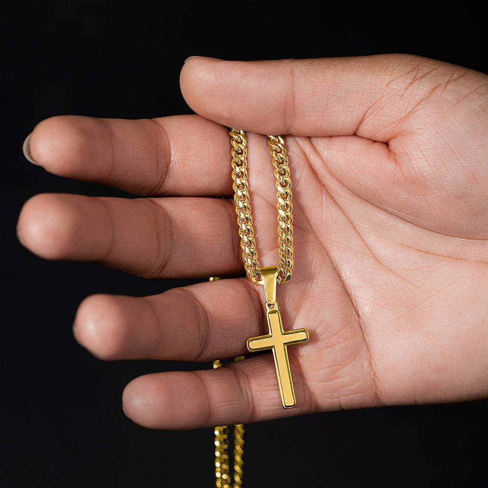 Cuban  Chain with Cross Necklace - To My Son "Believe In Yourself"