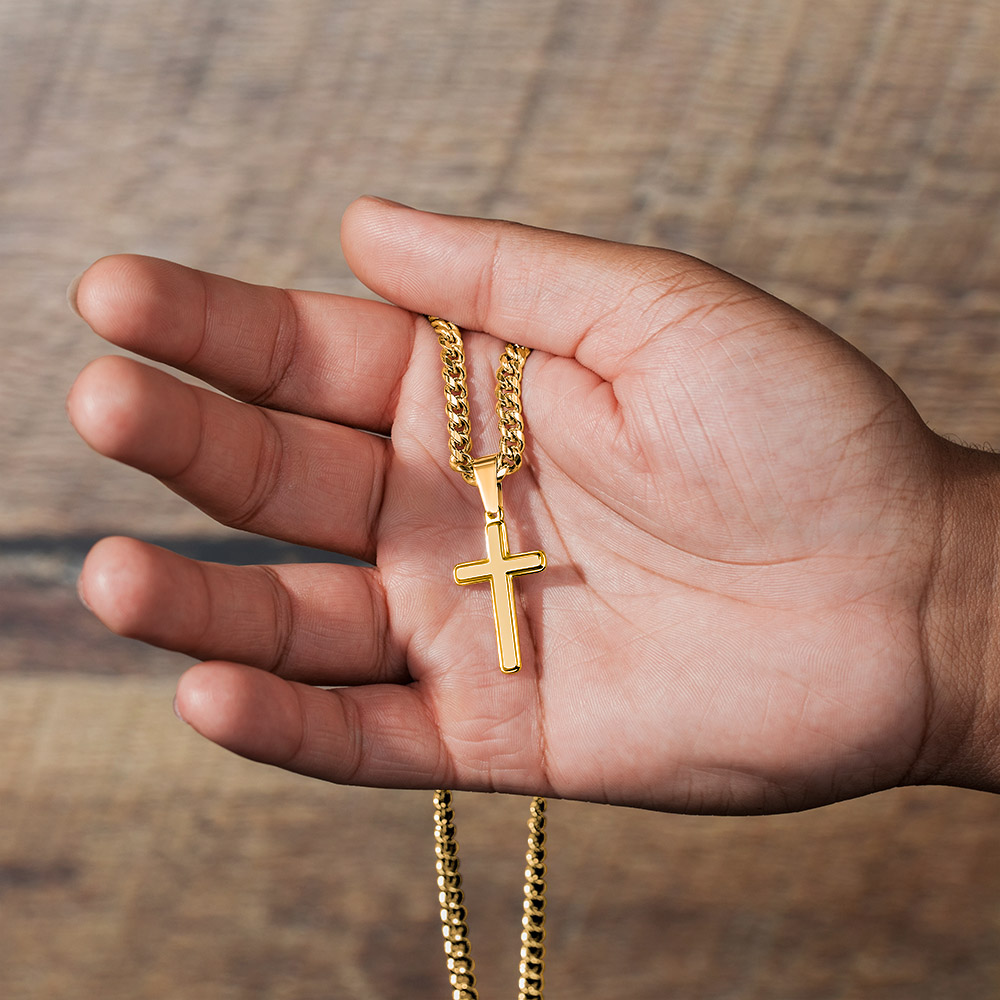 Cuban Chain with Cross Necklace - To My Grandson "Believe in Yourself"