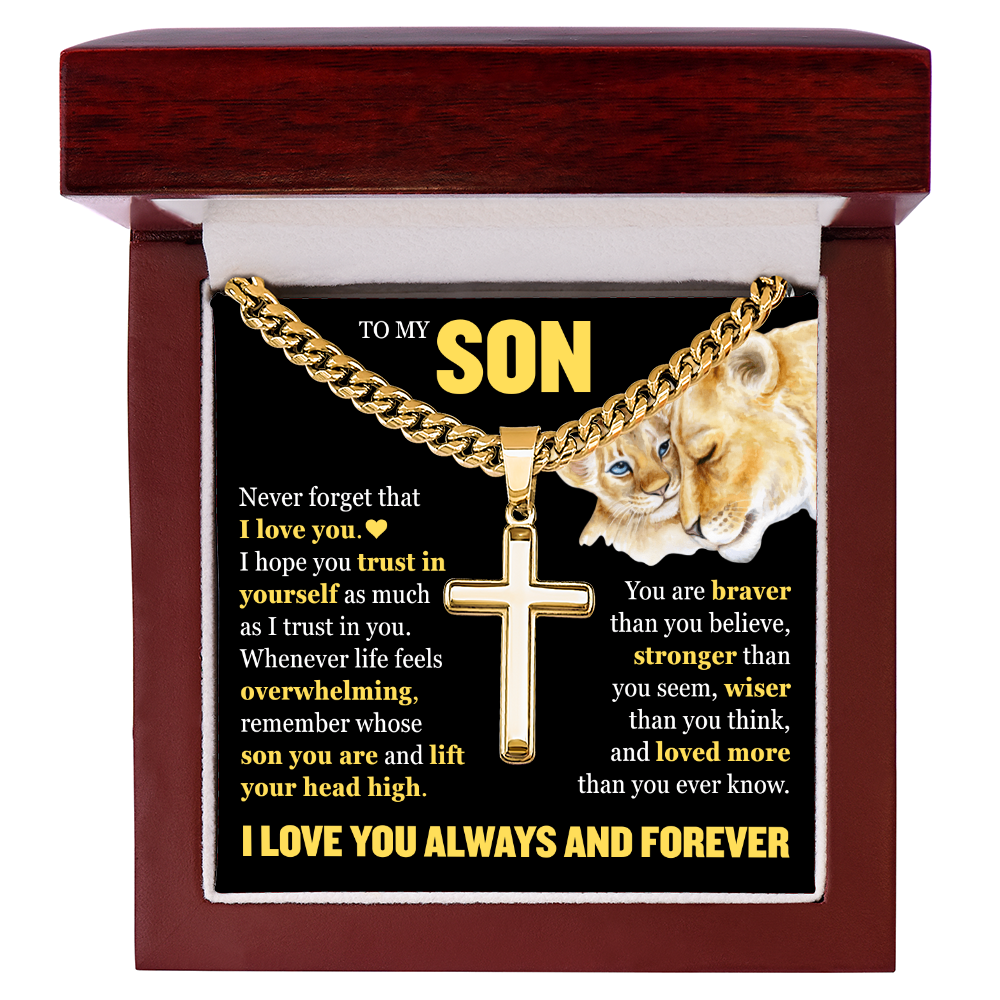 Cross Cuban Link Chain - To My Son "Never Forget That I Love You"