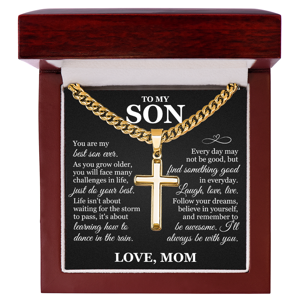 Artisan Cross with Cuban Link Chain - To My Son "Just Do Your Best"