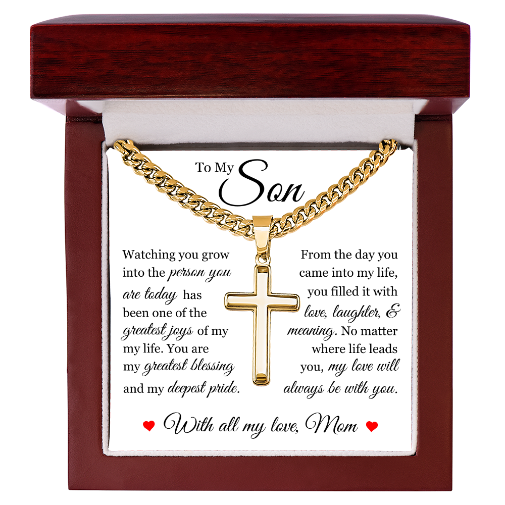 Cross Cuban Link Chain - To My Son "You Are My Greatest Blessing"