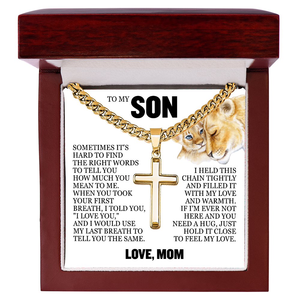 Cross Cuban Link Chain - To My Son "I Love You"