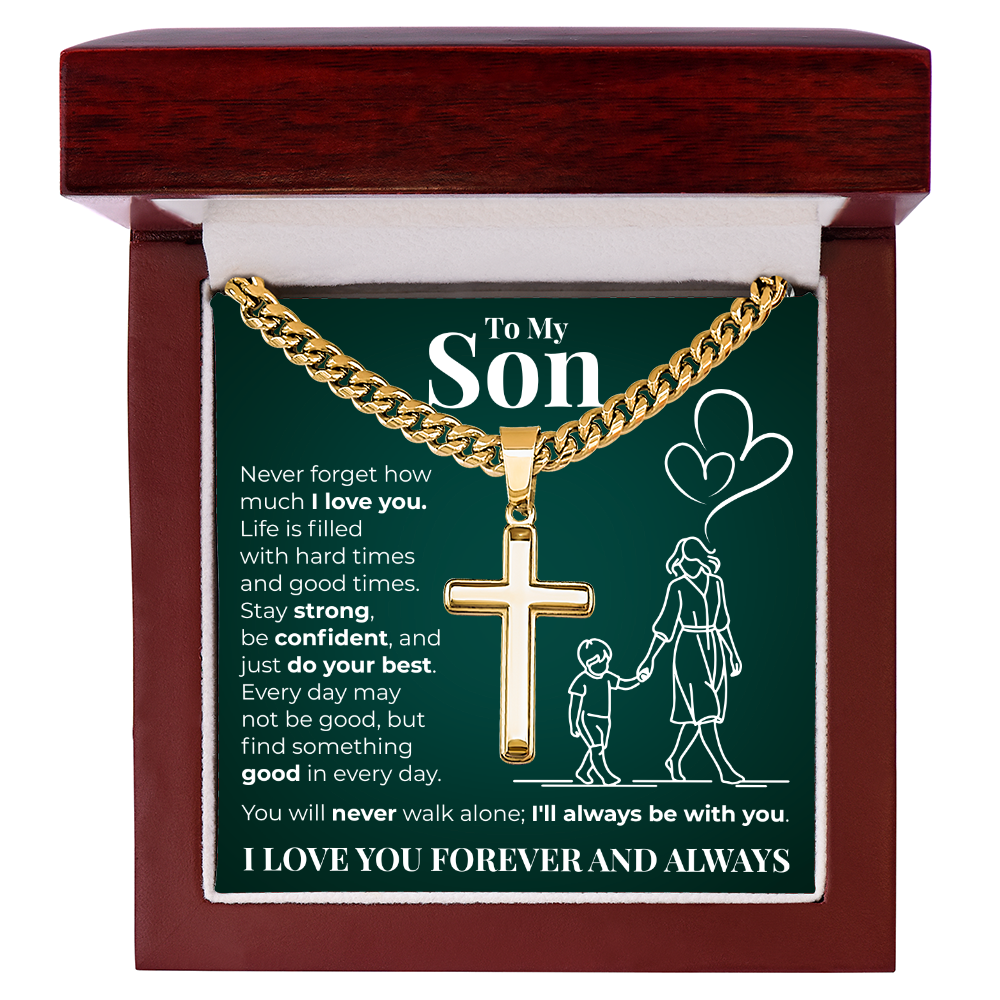 Cuban Chain with Cross Necklace -  To My Son "I Love You"